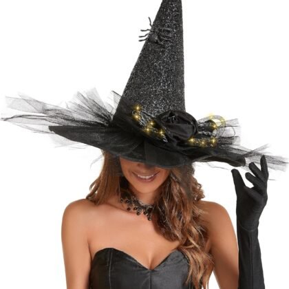 Halloween Witch Hat-Classic Black Felt Hat for Women, Girls, Party Costume Accessory(LED Glowing & Classic Versions‌)