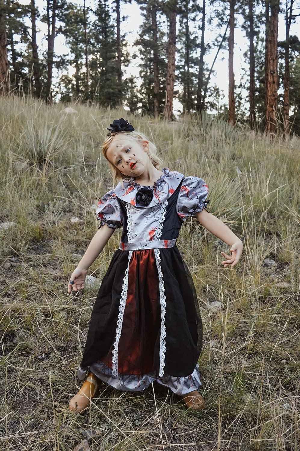 ReliBeauty Kids Broken Creepy Doll Costume for Girls Halloween Costumes,Black & Grey - Image 5