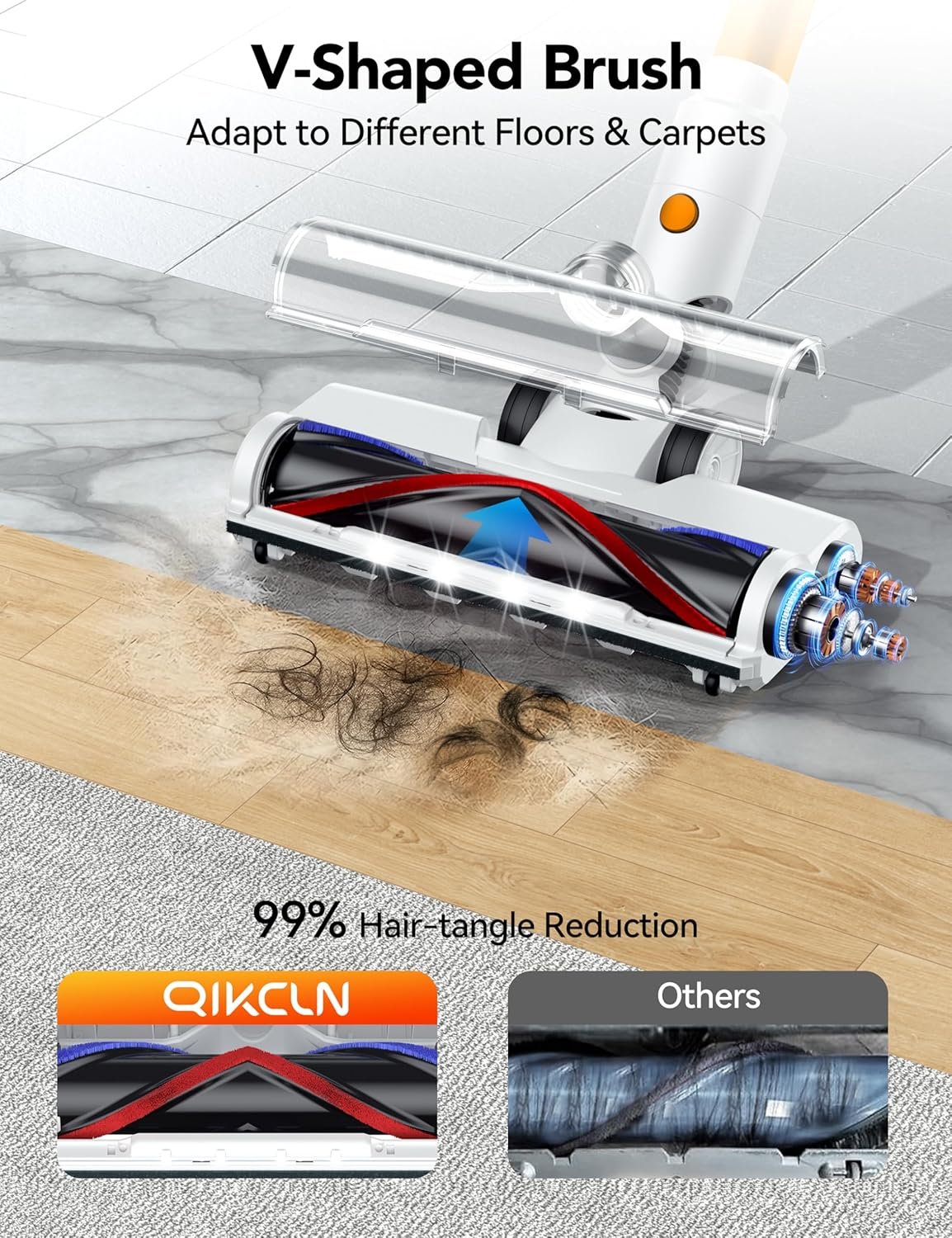 Cordless Vacuum Cleaner, 23Kpa Vacuum Cleaner with Rechargeable Battery, Household Vacuum with 40 mins Runtime and 2 Speeds for Pet Hair and Hardwood Floor Orange - Image 4