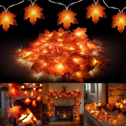 Dazzle Bright 2 Pack Thanksgiving Maple Leaf String Lights, Total 20FT 40 LED Battery Operated Lighted Fall Leaves Garland, Halloween Decorations for Indoor Outdoor Autumn Harvest Decor