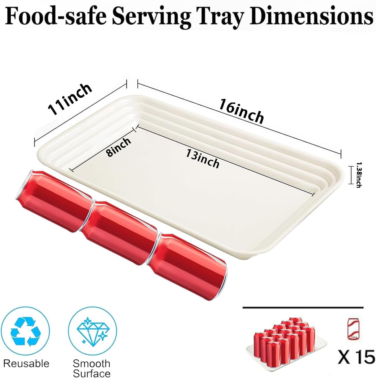 SUT 6-Pack Ivory Serving Trays for Entertaining-16 x 11" Serving Platters for Snacks, Fruit, Cookies, Dessert, Reusable Plastic Trays for Serving Food and Party Organization in Kitchen & for Parties - Image 2
