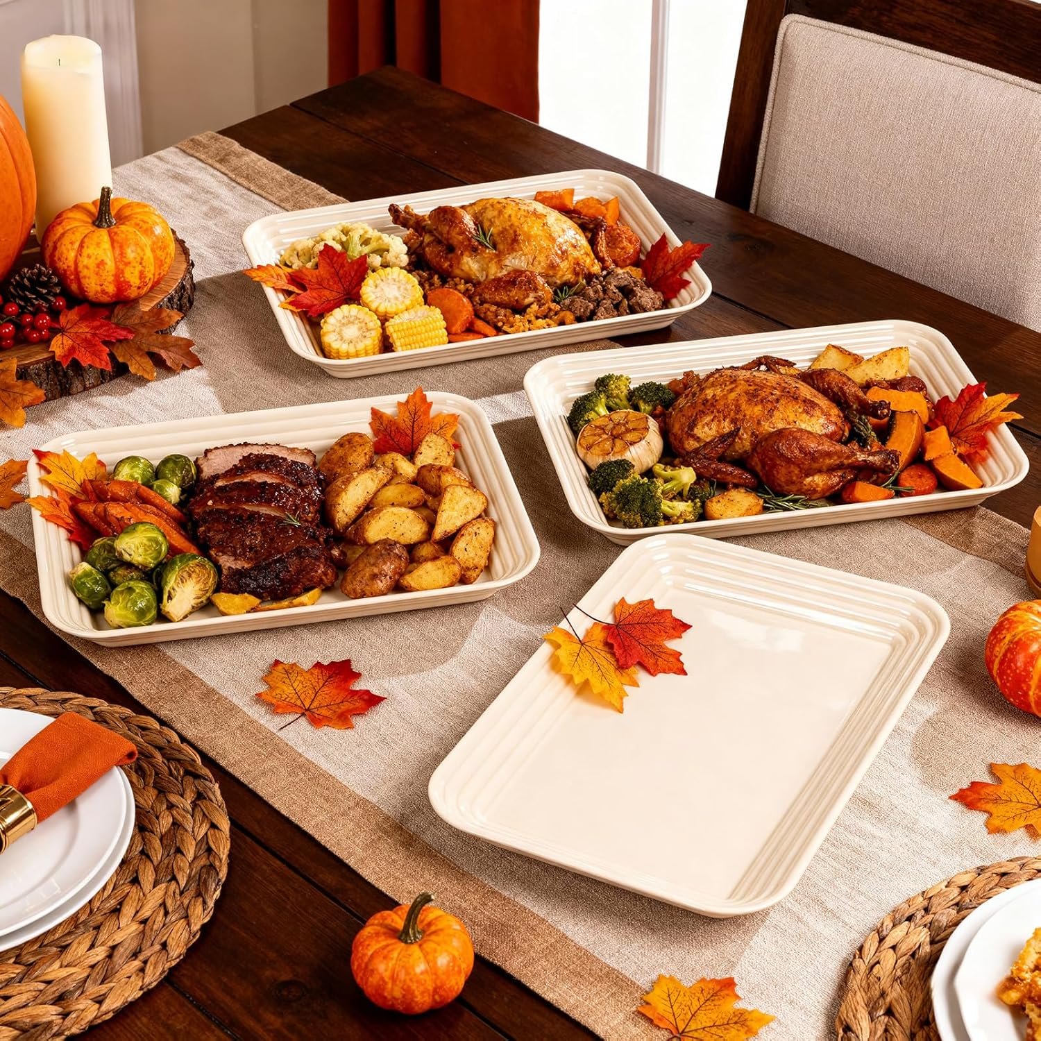 SUT 6-Pack Ivory Serving Trays for Entertaining-16 x 11" Serving Platters for Snacks, Fruit, Cookies, Dessert, Reusable Plastic Trays for Serving Food and Party Organization in Kitchen & for Parties - Image 3