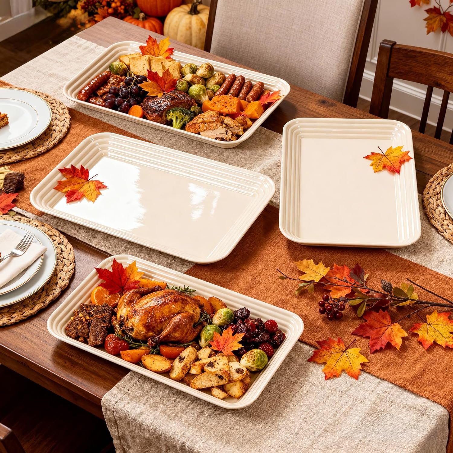 SUT 6-Pack Ivory Serving Trays for Entertaining-16 x 11" Serving Platters for Snacks, Fruit, Cookies, Dessert, Reusable Plastic Trays for Serving Food and Party Organization in Kitchen & for Parties - Image 5