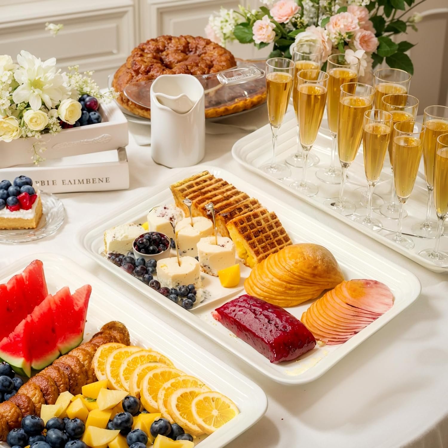 SUT 6-Pack Ivory Serving Trays for Entertaining-16 x 11" Serving Platters for Snacks, Fruit, Cookies, Dessert, Reusable Plastic Trays for Serving Food and Party Organization in Kitchen & for Parties - Image 6