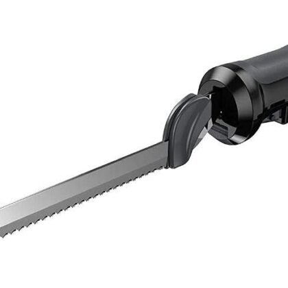 BLACK+DECKER 9 inch Electric Carving Knife, Comfort Grip Handle & Safety Lock Button, Stainless Steel Blades and Dishwasher Safe Parts, Corded, White