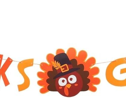 Thanksgiving Banner Garland – Paper “Happy Thanksgiving” Decoration with Turkey & Fall Leaves, Autumn Party Supplies for Family Dinner, Harvest & Classroom Décor
