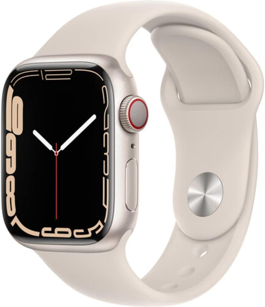 Apple Watch Series 7 (GPS + Cellular, 41mm) Starlight Aluminum Case with Starlight Sport Band, Regular (Renewed)