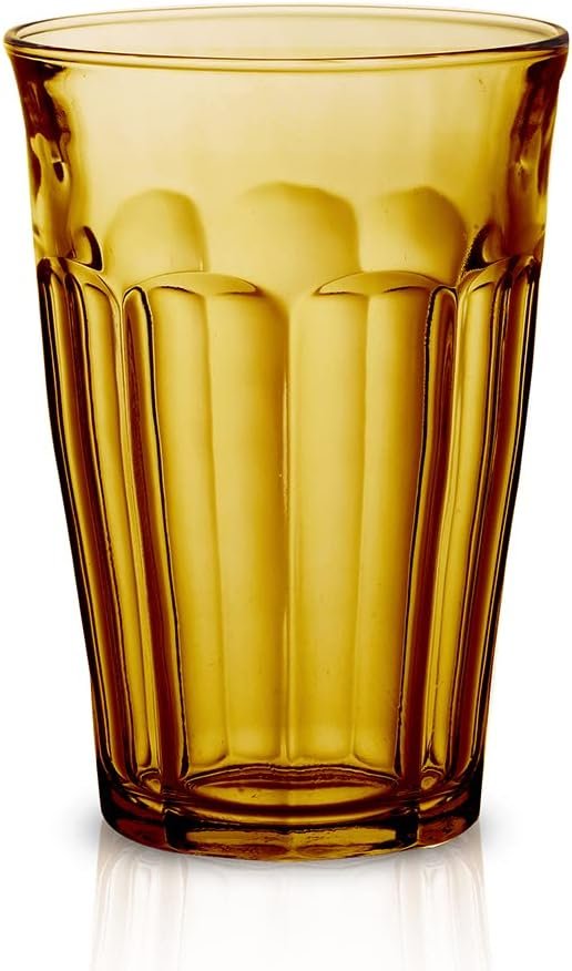 Duralex Made in France Picardie Glass Tumbler Set of 6, 12-1/8 oz, Amber