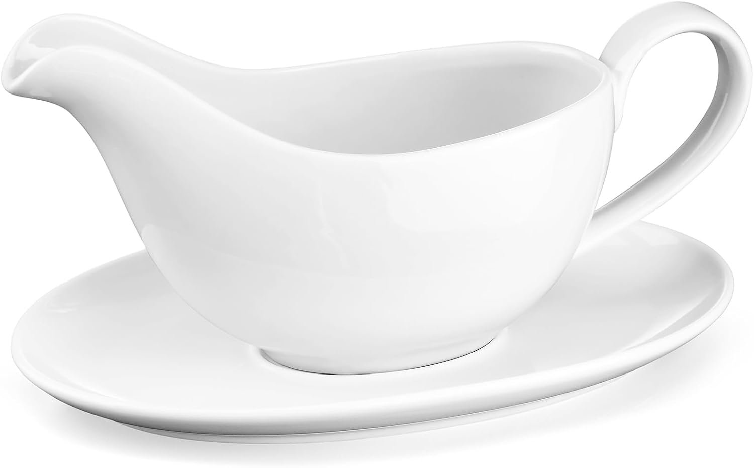Yedio 18 oz Gravy Boat with Saucer, Large White Ceramic Gravy Boat, Boat and Tray for Turkey Beef Sauce, Salad Dressing, Creamer, Milk, Broth,Microwave and Dishwasher Safe