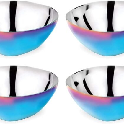 Ahimsa Stainless Steel Bowls for Kids, Durable Pediatrician Designed Toddler Snack Bowl, Premium Non Toxic Metal, Easy to Clean & Dishwasher Safe, Set of 4 Blue