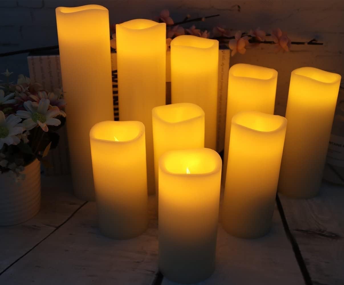 antizer Flameless Candles Led Candles Pack of 9 (H 4" 5" 6" 7" 8" 9" x D 2.2") Real Wax Battery Candles with Remote Timer for Home Fireplace Decor Wedding Festival Decor (Ivory 9 Pack) - Image 3