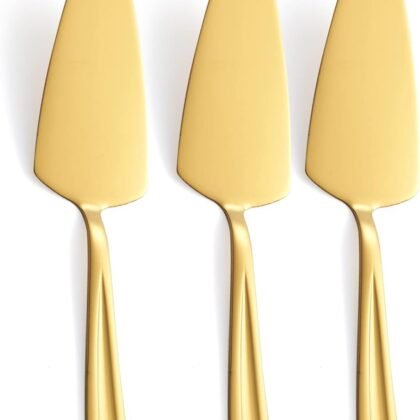 Gold Pie Cake Server Set, GoGeiLi 3-Piece Stainless Steel Pizza Pastry Server Set of 3, 9.3-inch Dessert Server Spatula, Dishwasher Safe