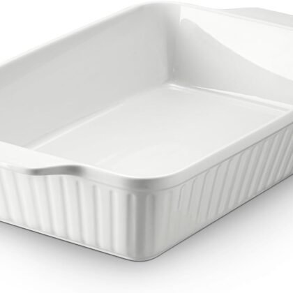 DOWAN Casserole Dish, 9x13 Ceramic Baking Dish, Large Lasagna Pan Deep for Oven, 4.2 Quarts Baking Pan with Handles, Oven Safe and Durable Bakeware for Lasagna, Home Decor, Wedding Gift, Soft White