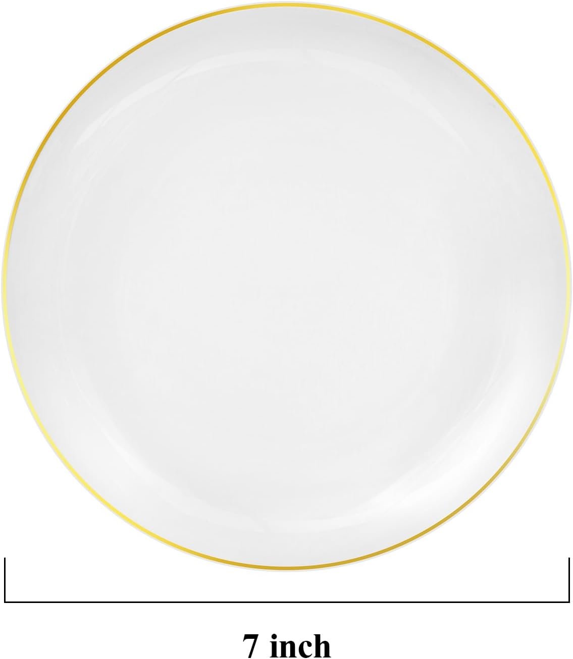 100 PCS Gold and White Plastic Plates, 7 inch White Disposable Plates for Party, Plastic Dessert/Salad Plates - Image 2