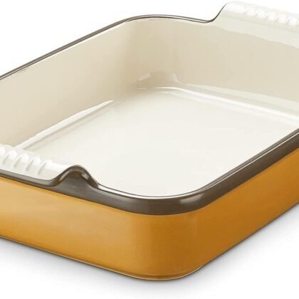 LIFVER Casserole Dish for Oven, 9x13 Ceramic Baking Dish, 120oz Large Lasagna Pan, Durable Deep Baking Pan with Handles, Oven Safe, Home & Kitchen Decor Gifts, Brown
