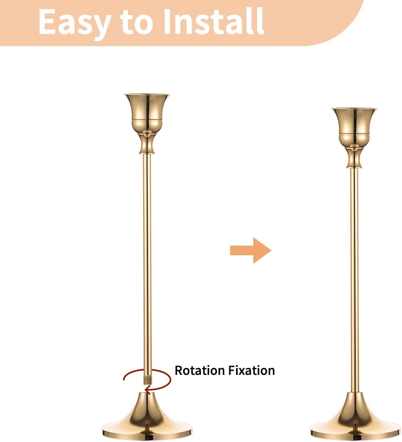 2 Sets(6 Pcs) Brass Gold Metal Taper Candle Holders Candlestick Holders, Vintage Modern Decorative Centerpiece Candlestick Holders for Table Mantel Wedding Housewarming Gift - Image 5