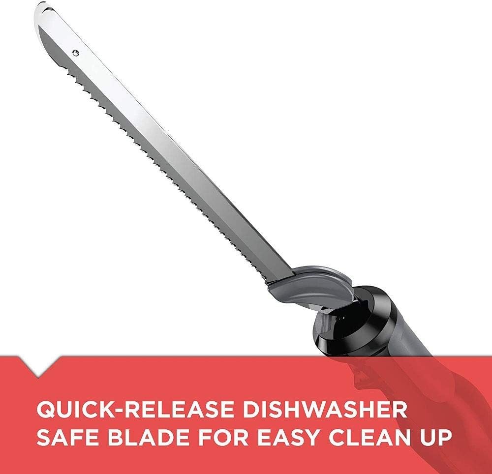 BLACK+DECKER 9 inch Electric Carving Knife, Comfort Grip Handle & Safety Lock Button, Stainless Steel Blades and Dishwasher Safe Parts, Corded, White - Image 8