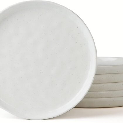 famiware Mars 6 Pieces Dinner Plates, 10.25 inch Plate Set, Scratch Resistant, Stoneware Dinnerware, Kitchen Modern Rustic Serving Dishes, White