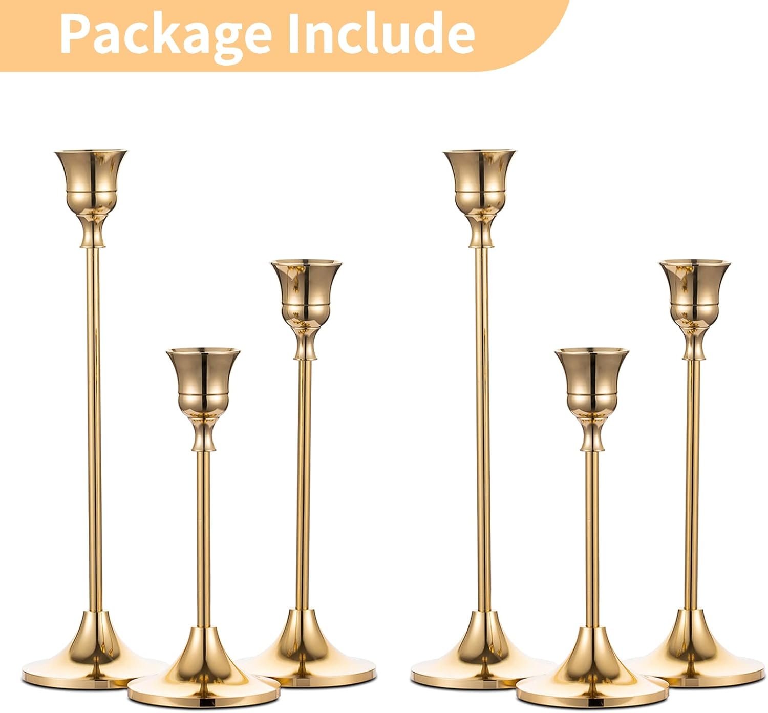 2 Sets(6 Pcs) Brass Gold Metal Taper Candle Holders Candlestick Holders, Vintage Modern Decorative Centerpiece Candlestick Holders for Table Mantel Wedding Housewarming Gift - Image 8