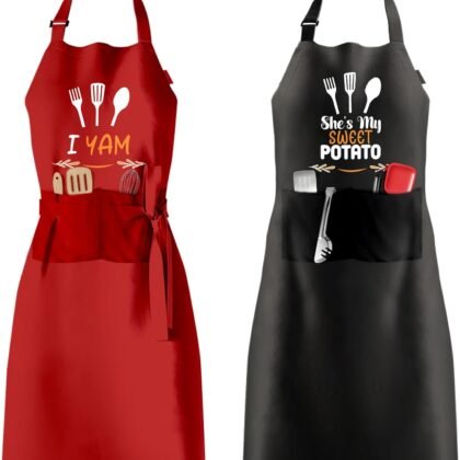 OARSE His and Hers Aprons for Cooking,Funny Couple Aprons Set and Adjustable Apron with 2 Pockets for Wedding Engagement Gifts