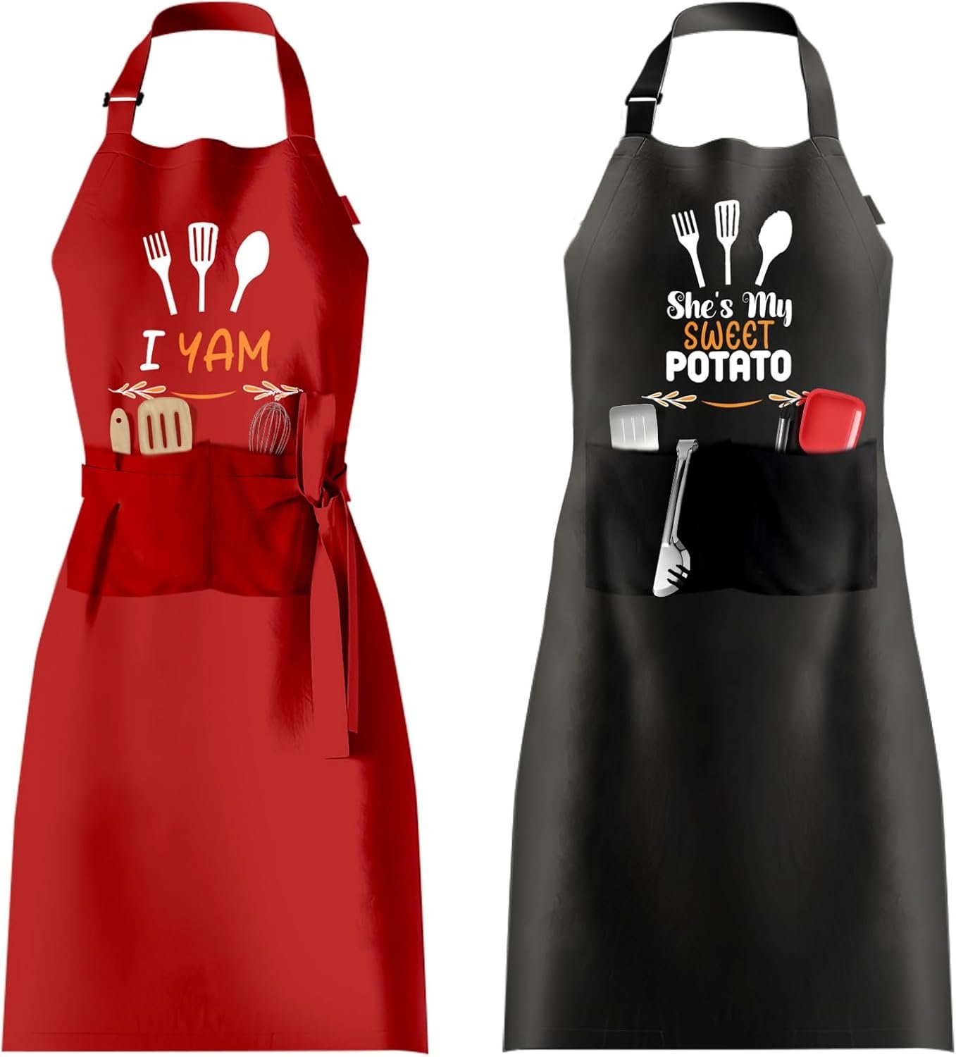 OARSE His and Hers Aprons for Cooking,Funny Couple Aprons Set and Adjustable Apron with 2 Pockets for Wedding Engagement Gifts