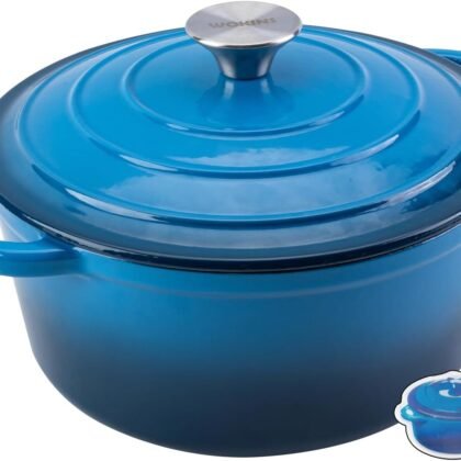 Enameled Cast Iron Dutch Oven Pot with Lid Heavy-Duty Cookware for Bread Baking,Braising,Stews,Roasting,Oven Safe up to 500°F,7QT,blue