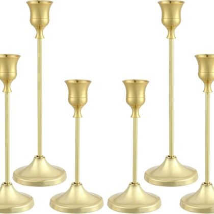 Candlestick Holders 6PCS, Metal Taper Candle Holder, Gold Candle Holders for Pillar Candles, Candle Holder for Wedding Fireplace Mantel Housewarming Gift