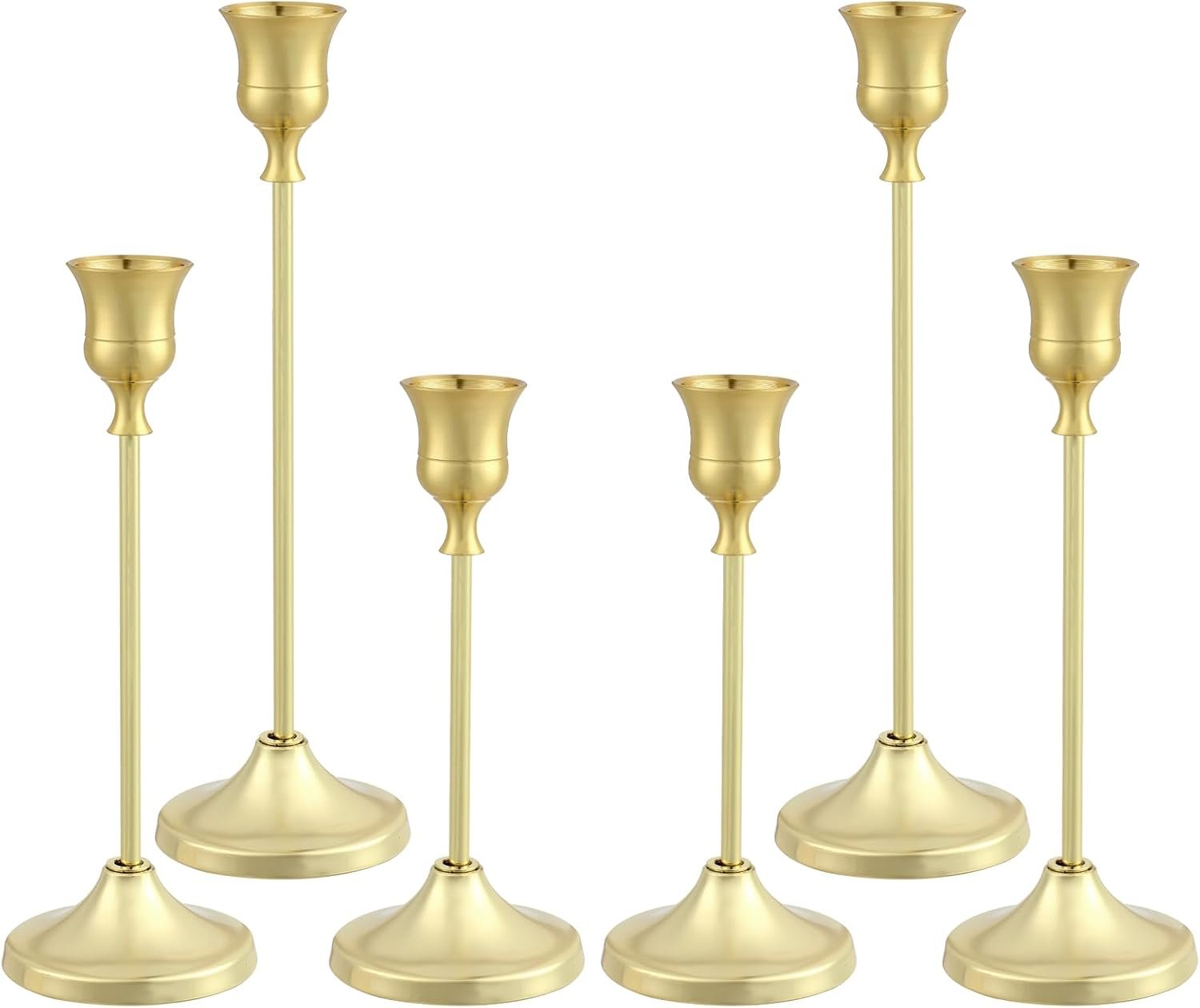 Candlestick Holders 6PCS, Metal Taper Candle Holder, Gold Candle Holders for Pillar Candles, Candle Holder for Wedding Fireplace Mantel Housewarming Gift