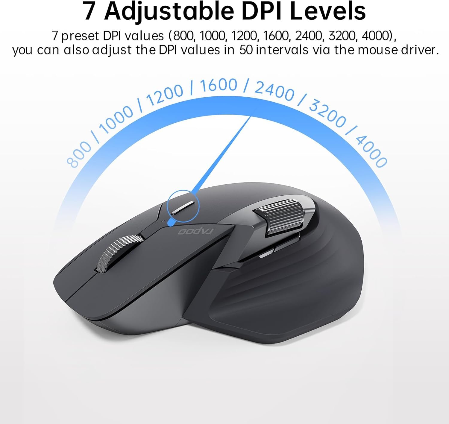Rapoo MT760 Multi-Device Wireless Mouse, Bluetooth 5.0 and 2.4G Multi-Mode Connection, Up to 4 Devices, 11 Programmable Buttons, 4K DPI, 90 Days Battery Life, PC, Matte Black - Image 4