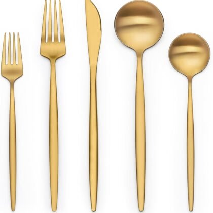 40 Piece Gold Silverware Set for 8, Terlulu Stainless Steel Flatware Set, Gold Cutlery Set Utensils Set, Tableware Include Forks Knives Spoons for Home Kitchen Restaurant Wedding, Satin Finish