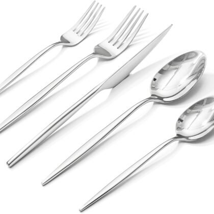 KINGSTONE Silverware Set, 20-Piece Flatware Set Cutlery Set Premium 18/10 Stainless Steel, Tableware Include Forks Knives Spoons for Home Kitchen Restaurant Wedding, Dishwasher Safe