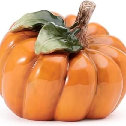 Fitz and Floyd Harvest Halloween Side Pumpkin Ceramic Figurine, 5.5 inch