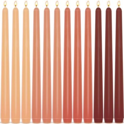 12-Pack Earth Tone Taper Candles, 10 Inch Unscented Dripless Candlesticks, Long-Lasting Burn Time of 7-8 Hours, Perfect for Fall Harvest Halloween Thanksgiving Dinners Parties and Home Décor