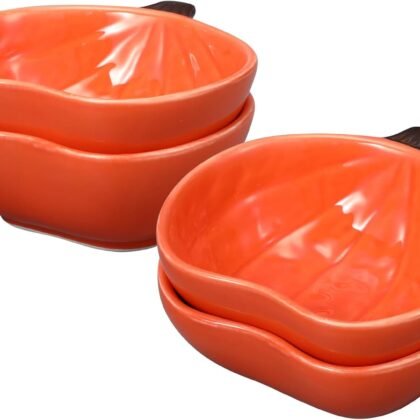 4 Pcs Fall Ramekins 6 oz Oven Safe Pumpkin Ceramic Ramekins Small Creme Dishes Dipping Pumpkins Baking Dish Thanksgiving Pumpkin Shaped Bowl Plates for Kitchen Party Snack Serving Dip Sauce Condiments