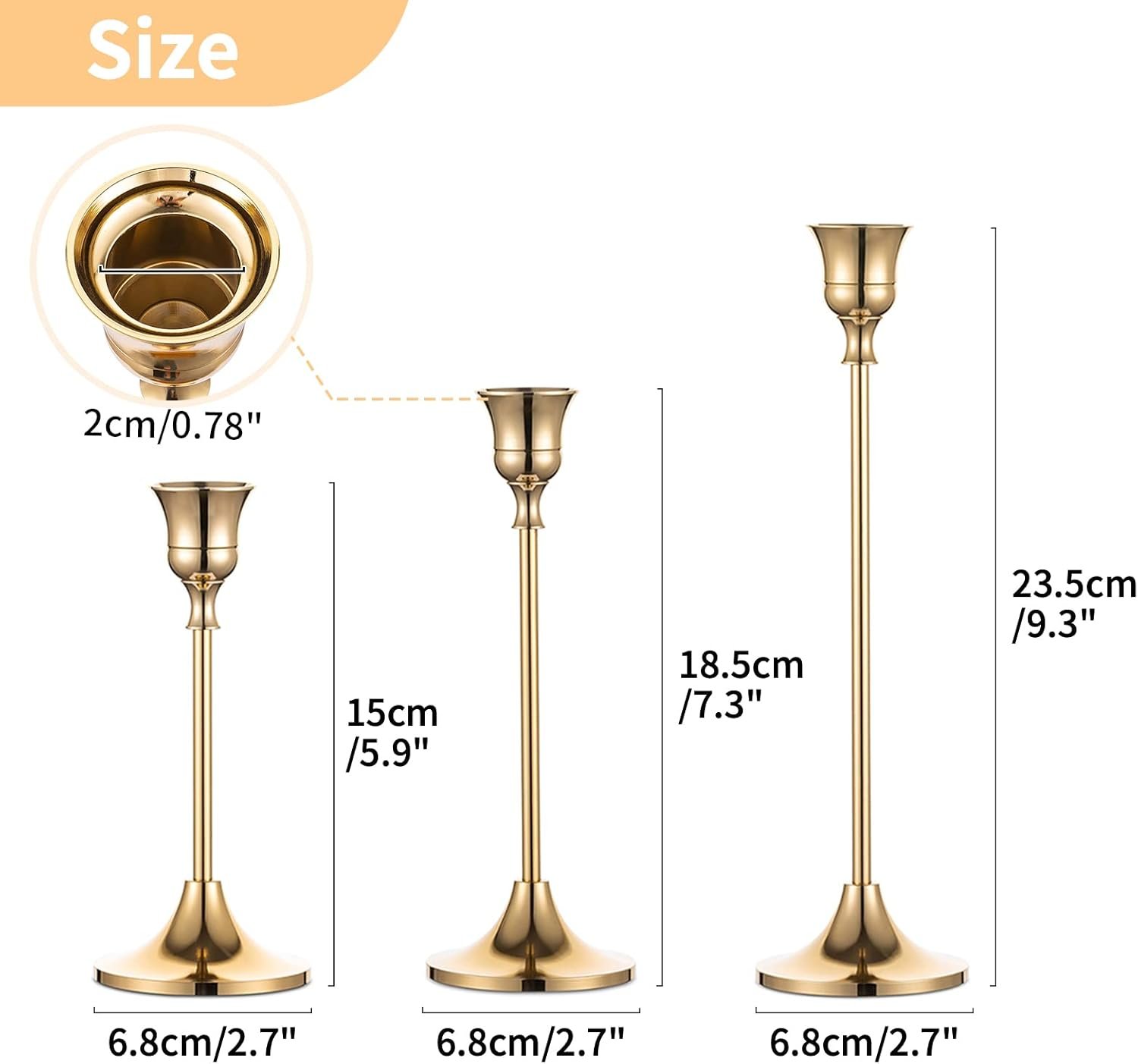 2 Sets(6 Pcs) Brass Gold Metal Taper Candle Holders Candlestick Holders, Vintage Modern Decorative Centerpiece Candlestick Holders for Table Mantel Wedding Housewarming Gift - Image 3