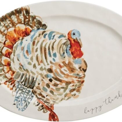 Mud Pie Watercolor Turkey Platter, White, 14"" x 20 1/2"