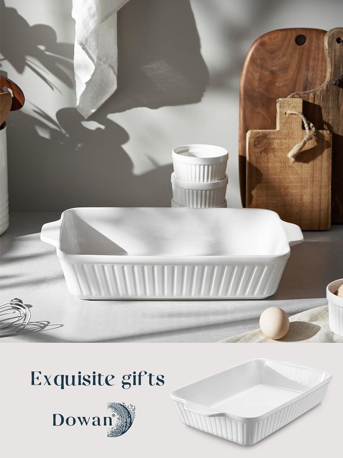 DOWAN Casserole Dish, 9x13 Ceramic Baking Dish, Large Lasagna Pan Deep for Oven, 4.2 Quarts Baking Pan with Handles, Oven Safe and Durable Bakeware for Lasagna, Home Decor, Wedding Gift, Soft White - Image 6