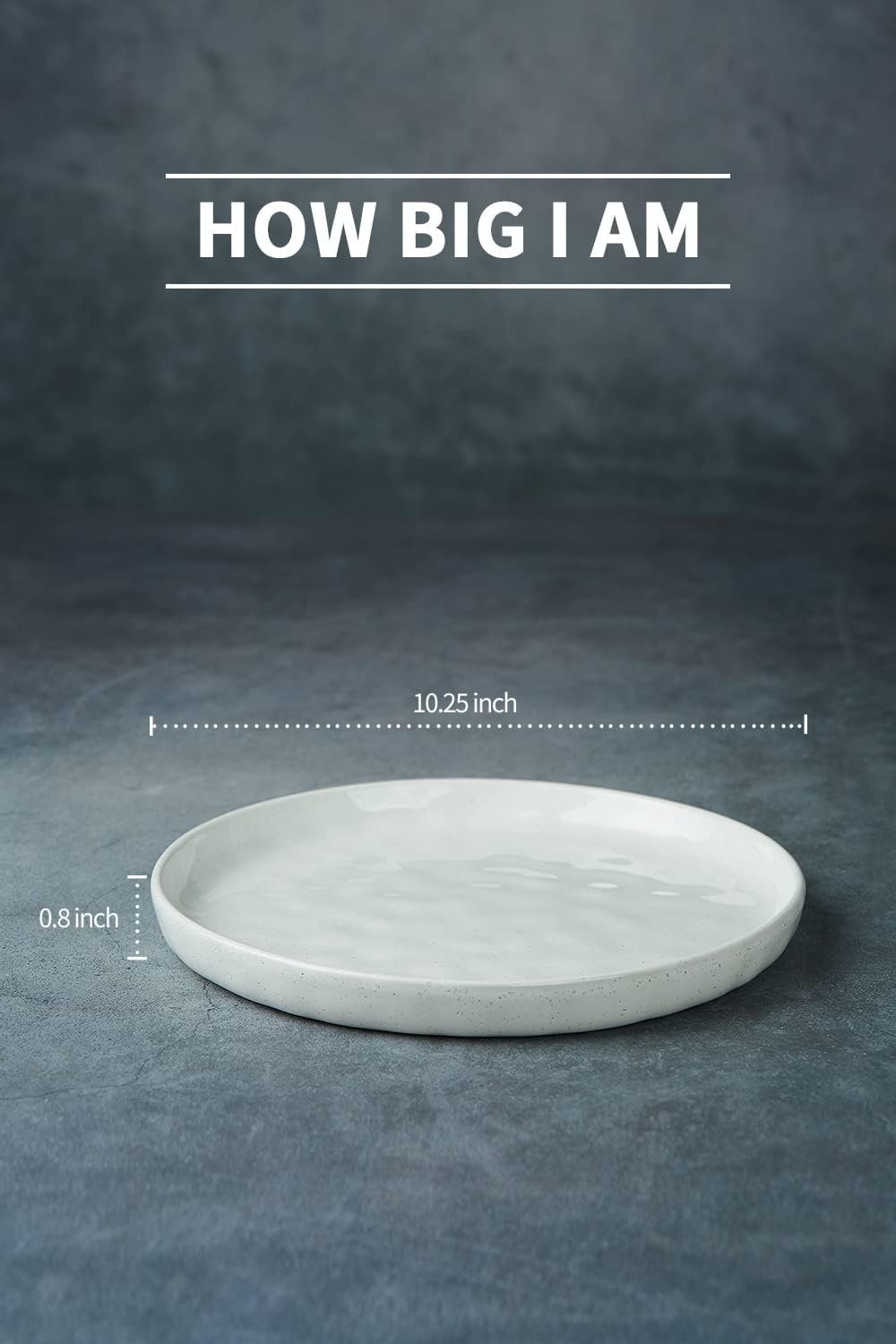 famiware Mars 6 Pieces Dinner Plates, 10.25 inch Plate Set, Scratch Resistant, Stoneware Dinnerware, Kitchen Modern Rustic Serving Dishes, White - Image 4