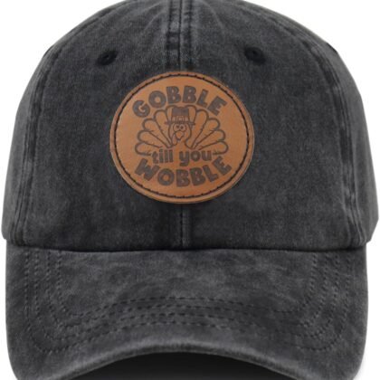 KKMKSHHG Gobble Till You Wobble Baseball Cap for Men Women, Adjustable Leather Patch Cotton Thanksgiving Turkey Hat