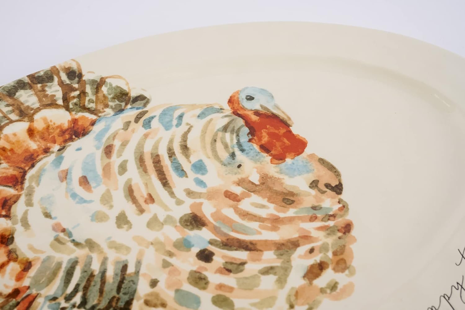 Mud Pie Watercolor Turkey Platter, White, 14"" x 20 1/2" - Image 6