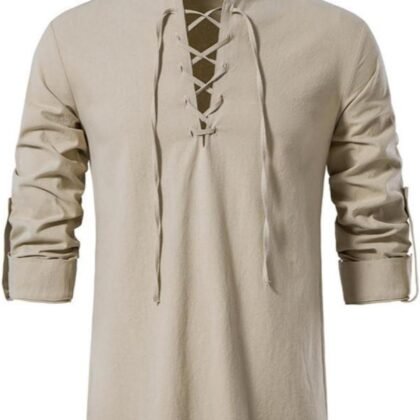 Men's Long Sleeve Shirts Retro Style Lace up for Medieval,Viking,Hippie Halloween Cosplay Pirate Renaissance Costume