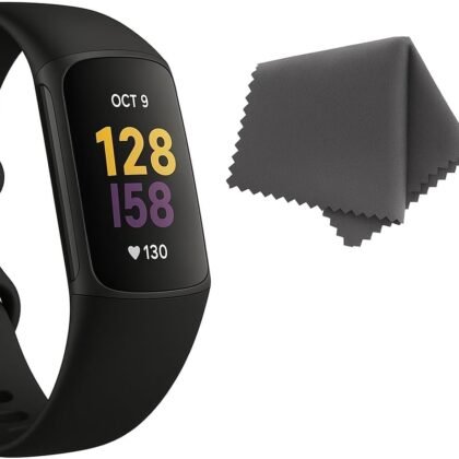 Fitbit Charge 6 Fitness Tracker (Bundle) – Black/Obsidian – Heart Rate, GPS, Sleep & Stress Tracking + Fast Charger, & Cleaning Cloth