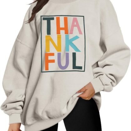VILOVE Thankful Sweatshirt Women Thanksgiving Day Colorful Letter Print Pullover Crewneck Long Sleeve Oversized Tops