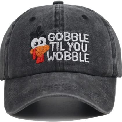 KKMKSHHG Thanksgiving Funny Hat for Men and Women, Vintage Turkey Gobble Til You Wobble Adjustable Embroidered Baseball Cap (Gobble Til You Wobble)