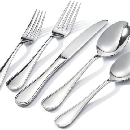 KINGSTONE 20 Piece Teardrop Silverware Set for 4, 18/10 Stainless Steel Flatware Set, Modern Design Cutlery Set for Home/Hotel/Wedding,Mirror Polished and Dishwasher Safe