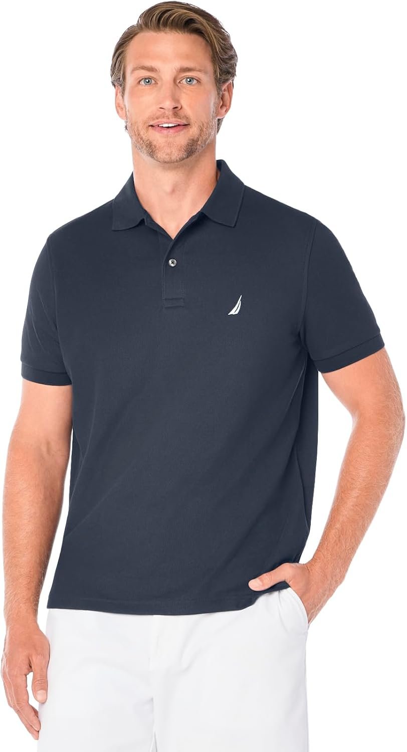 Nautica Men's Classic Short Sleeve Solid Performance Deck Polo Shirt