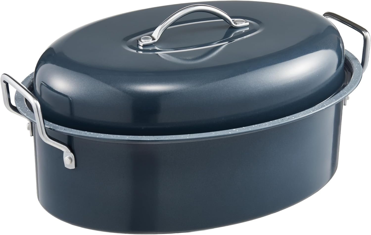 HONGBAKE 18 Inch Turkey Roasting Pan with Rack and Lid – Large Gray Carbon Steel Roaster Pan for 20 lb Turkey, Oven Safe Baking Pan for Holiday Meals & Thanksgiving