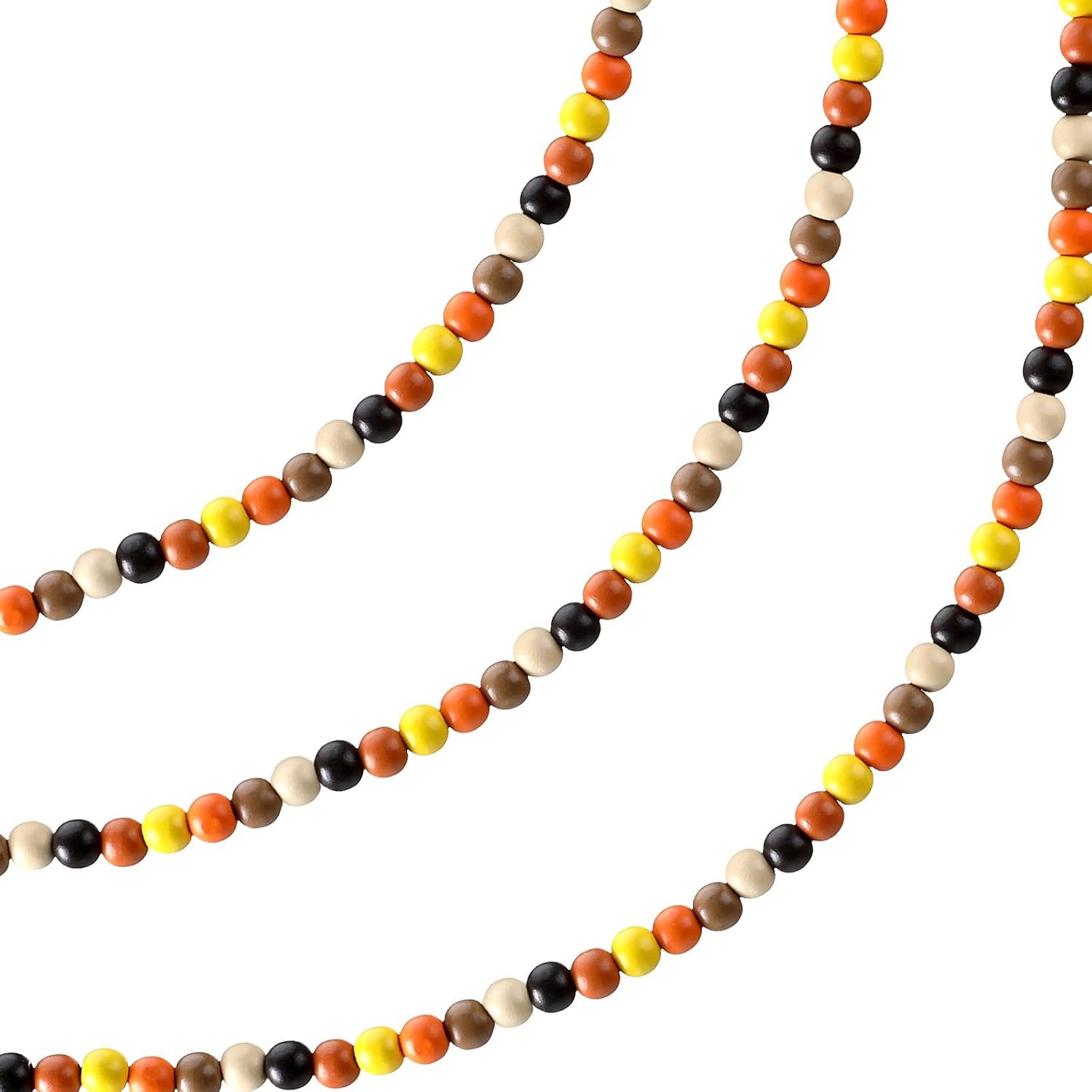 Hicarer 16 ft Thanksgiving Wooden Bead Garland 350 Pcs Black Orange White Wood Bead Thanksgiving Tiered Tray Decor Fall Boho Garland for Mantle Shelf Wall Hanging Rustic Farmhouse