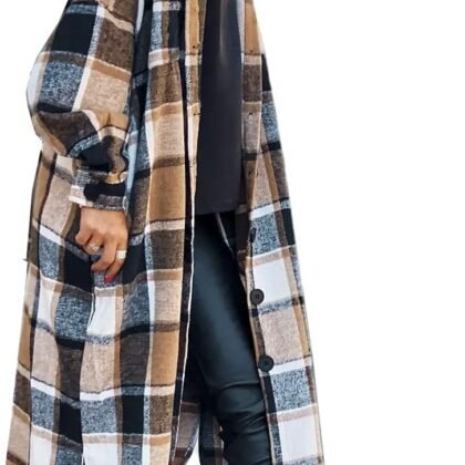 SKIKYAN Women Fall Flannel Plaid Shacket Jacket Oversized Button Down Long Shirt Jacket