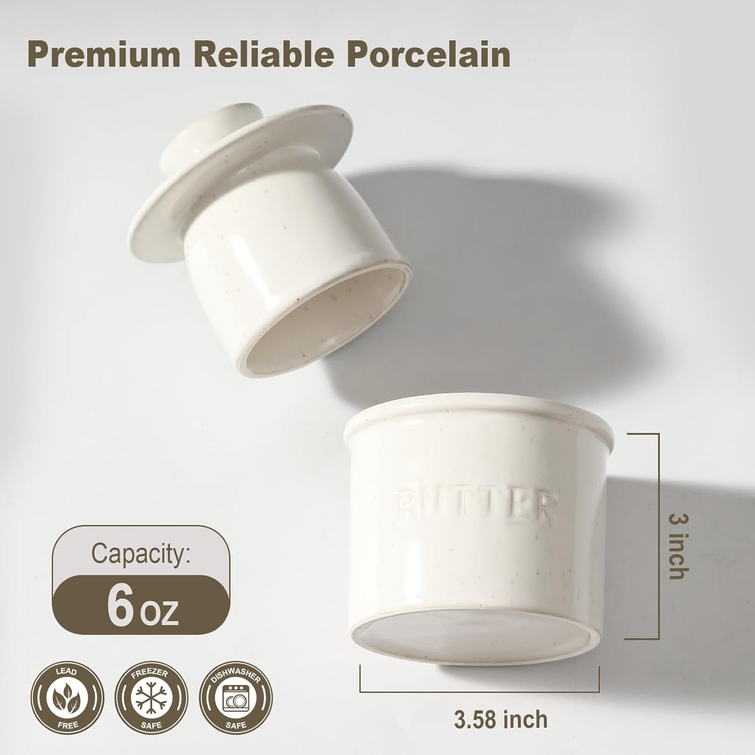 Butter Crock with Lid for Countertop - Ceramic French Butter Dish for Spreadable Soft Butter, Butter Container Holder with a Water Seal, Housewarming Gift, Kitchen and Home Decor, Speckled White - Image 2